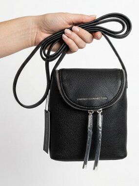 French Connection Black Noreen Slouchy Pebble Easy Crossbody Cell Phone Purse